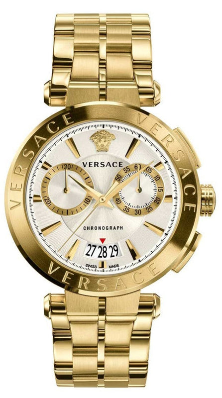 Versace V Racer Chronograph White Dial Gold Steel Strap Watch for Men - VBR060017