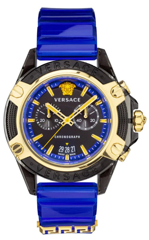 Versace Icon Active Chronograph Black Dial Blue Rubber Strap Watch For Men VEZ700521