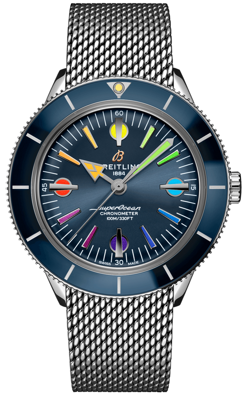 Breitling Superocean Heritage '57 Special Edition II Blue Dial Silver Mesh Bracelet Watch for Men - A103702A1C1A1