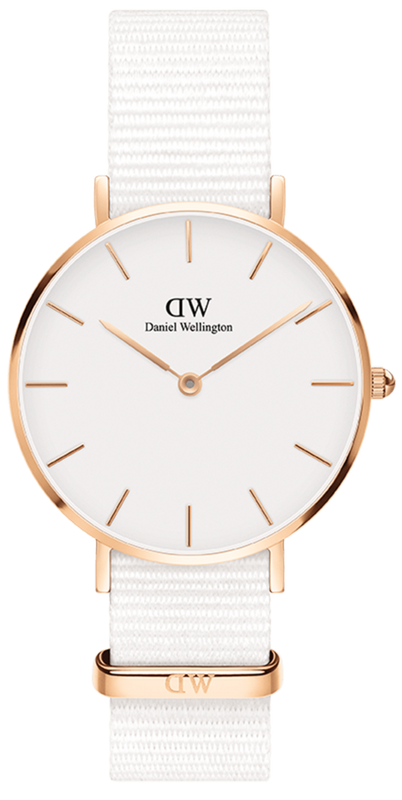 Daniel Wellington Petite Dover Quartz White Dial White NATO Strap Watch For Women - DW001000313
