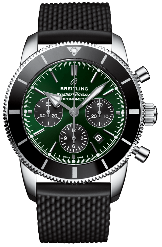 Breitling Superocean Heritage B01 Chronograph 44 Limited Edition Green Dial Black Mesh Bracelet Watch for Men - AB01621A1L1S1