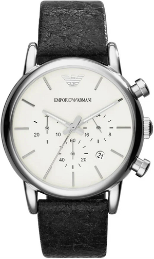 Emporio Armani Luigi Chronograph White Dial Black Leather Strap Watch for Men - AR1810