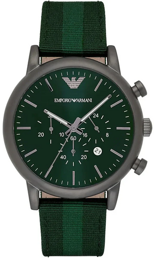 Emporio Armani Luigi XLarge Chronograph Green Dial Green Fabric Strap Watch for Men - AR1950