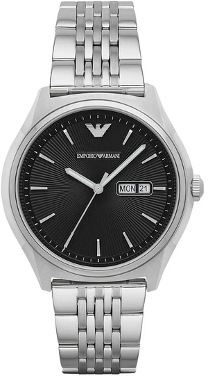Emporio Armani Zeta Black Dial Silver Steel Strap Watch for Men - AR1977