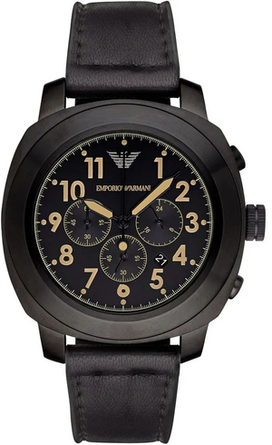 Emporio Armani Sportivo Chronograph Black Dial Black Leather Strap Watch for Men - AR6061