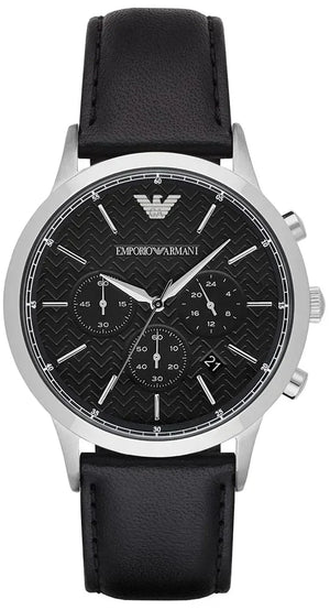 Emporio Armani Renato Chronograph Black Dial Black Leather Strap Watch for Men - AR8034