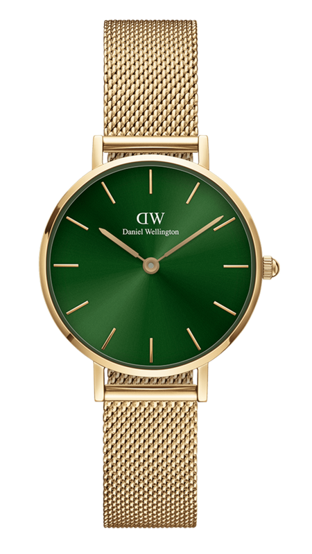 Daniel Wellington Petite Emerald Green Dial Gold Mesh Strap Watch For Women - DW00100481
