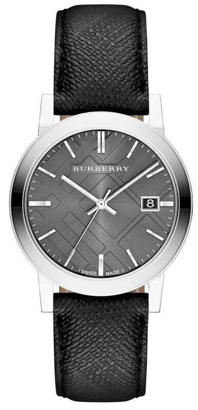 Burberry The City Grey Dial Black Leather Strap Watch for Men - BU9030