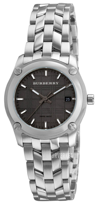 Burberry Herringbone Grey Dial Silver Steel Strap Watch for Women - BU1851