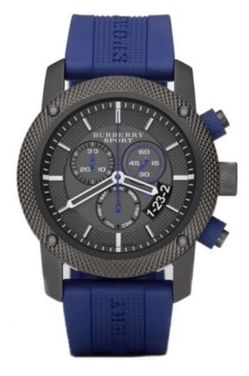 Burberry Sports Chronograph Black Dial Blue Rubber Strap Watch for Men - BU7714