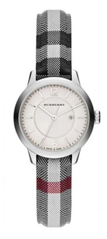 Burberry Classic Stone Silver Dial Horseberry Black Leather Strap Watch for Women - BU10103