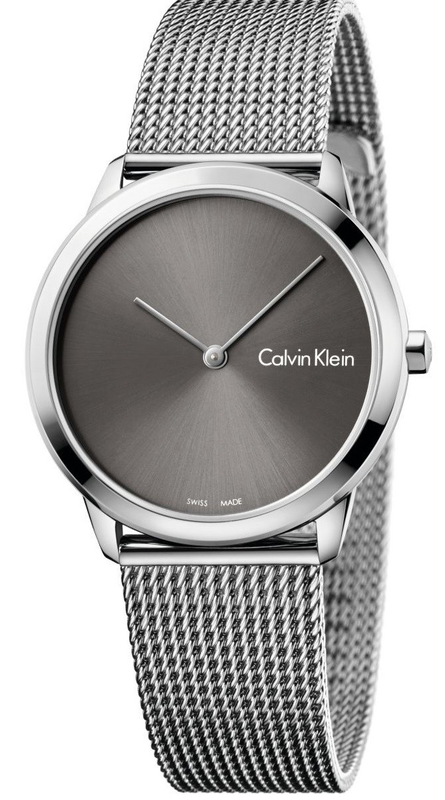 Calvin Klein Minimal Grey Dial Silver Mesh Bracelet Watch for Men - K3M22124