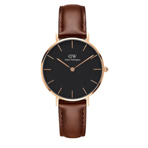 Daniel Wellington Petite St Mawes Black Dial Brown Leather Strap Watch For Women - DW00100169