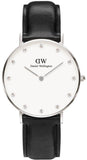 Daniel Wellington Classy Sheffield White Dial Black Leather Strap Watch For Women - DW00100080