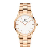 Daniel Wellington Iconic Link White Dial Rose Gold Steel Strap Watch For Women - DW00100209