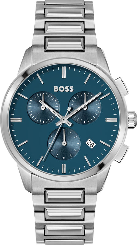 Hugo Boss Dapper Chronograph Blue Dial Silver Steel Strap Watch For Men - 1513927