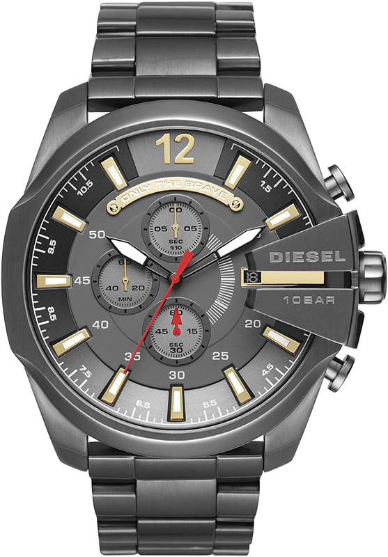 Diesel  Mega Chief Chronograph Grey Dial Grey Steel Strap Watch For Men - DZ4421