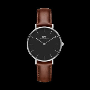Daniel Wellington Classic Petite St Mawes Black Dial Brown Leather Strap Watch For Women - DW00100181