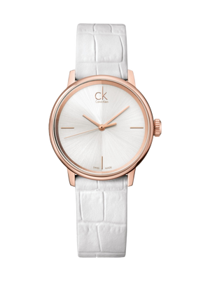Calvin Klein Accent White Dial White Leather Strap Watch for Women - K2Y2Y6K6