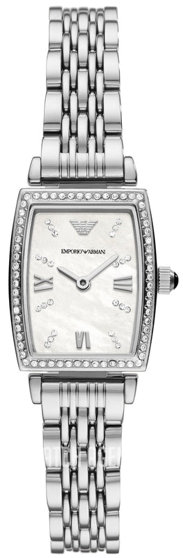 Emporio Armani Gianni T-Bar Quartz White Dial Silver Steel Strap Watch For Women - AR11405