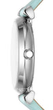 Emporio Armani Gianni T Bar Analog Crystals Silver Dial Blue Leather Strap Watch For Women - AR11443