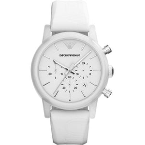 Emporio Armani Classic Chronograph White Dial White Rubber Strap Watch For Men - AR1054
