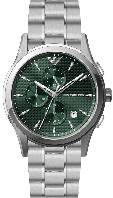 Emporio Armani Paolo Chronograph Green Dial Silver Steel Strap Watch For Men - AR11529
