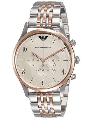 Emporio Armani Beta Chronograph Grey Dial Two Tone Steel Strap Watch For Men - AR1864