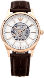 Emporio Armani Epoca White Skeletal Dial Black Leather Strap Watch For Men - AR2073