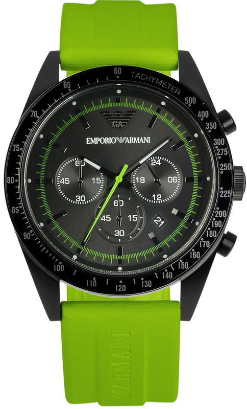 Emporio Armani Sports Analog Black Dial Green Rubber Strap Watch For Men - AR6115