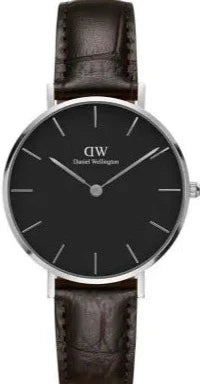 Daniel Wellington Classic Petite York Black Dial Brown Leather Strap Watch For Women - DW00100182