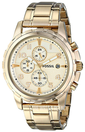 Fossil Dean Chronograph Champagne Dial Gold Steel Strap Watch for Men - FS4867