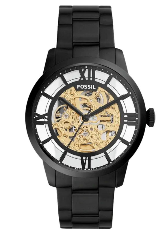 Fossil Townsman Automatic Skeleton Black Dial Black Steel Strap Watch for Men - ME3197