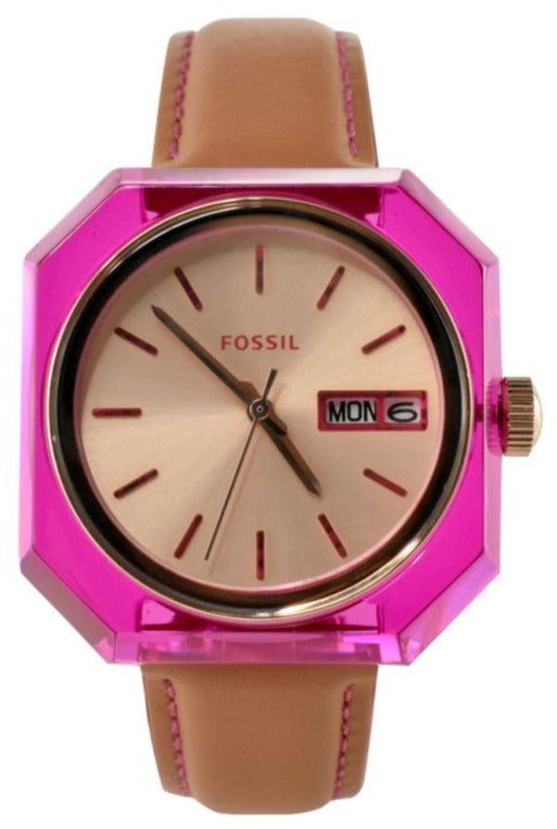 Fossil Candy White Dial Brown Leather Strap Watch for Women - ES3539