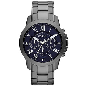 Fossil Grant Chronograph Blue Dial Grey Steel Strap Watch for Men - FS4831