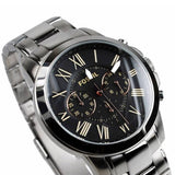 Fossil Grant Chronograph Black Dial Silver Steel Strap Watch for Men - FS4994
