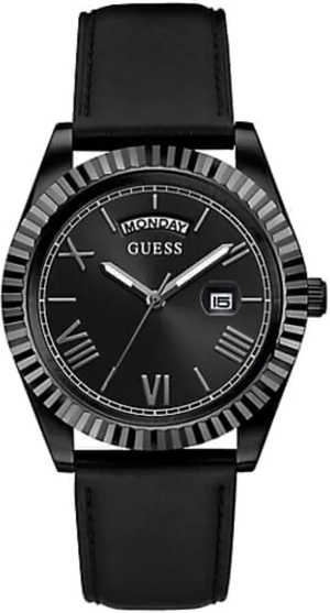 Guess Connoisseur Black Dial Black Leather Strap Watch For Men - GW0353G1