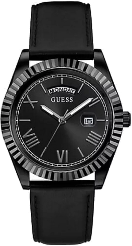 Guess Connoisseur Black Dial Black Leather Strap Watch For Men - GW0353G1