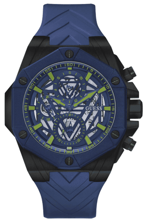Guess Formula Multifunction Blue Dial Blue Silicone Strap Watch For Men - GW0579G3