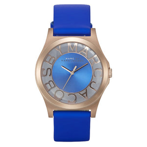Marc Jacobs Henry Skeleton Blue Dial Blue Leather Strap Watch for Women - MBM1244