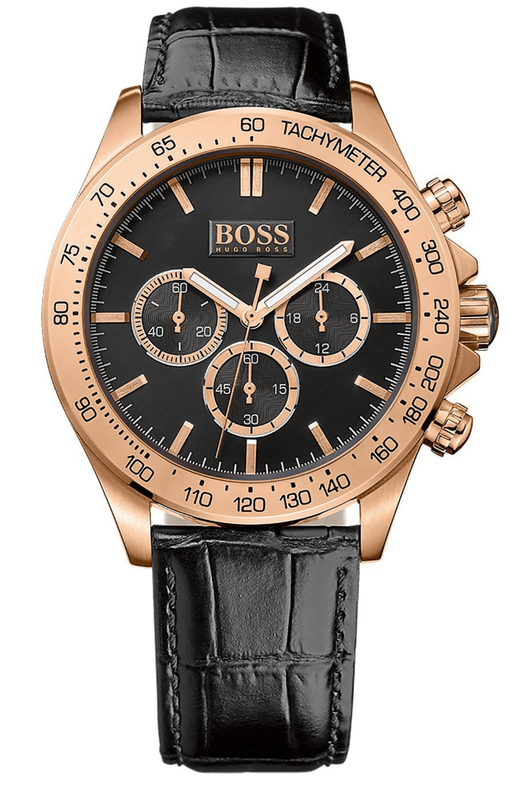 Hugo Boss Ikon Black Dial Black Leather Strap Watch for Men - 1513179