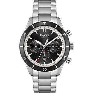 Hugo Boss Santiago Black Dial Silver Steel Strap Watch for Men - 1513862