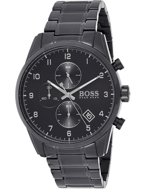 Hugo Boss Skymaster Chronograph Black Dial Black Steel Strap Watch for Men - 1513785