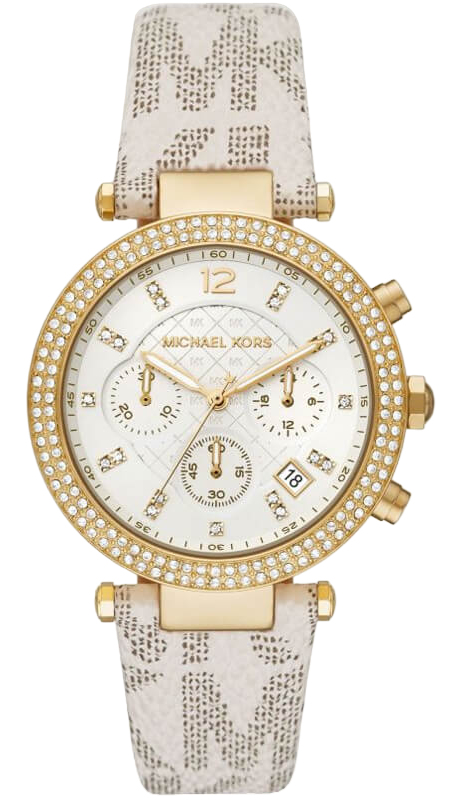 Michael Kors Parker Chronograph White Dial White Leather Strap Watch For Women - MK6916