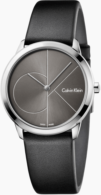 Calvin Klein Minimal Grey Dial Black Leather Strap Watch for Men - K3M221C3
