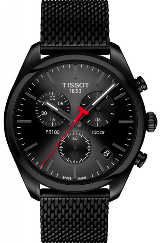 Tissot T Classic PR 100 Chronograph Black Dial Black Mesh Bracelet Watch For Men - T101.417.33.051.00