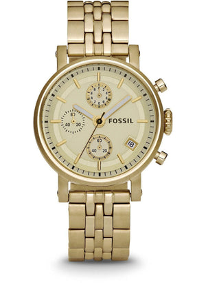 Fossil Boyfriend Chronograph Gold Dial Gold Steel Strap Watch for Women - ES2197