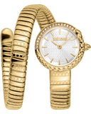 Just Cavalli Enchanting White Dial Gold Steel Strap Watch for Women - JC1L301M0025