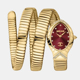 Just Cavalli Classico Lungo Red Dial Gold Steel Strap Watch for Women - JC1L248M0035