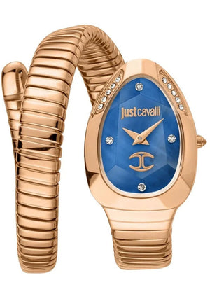 Just Cavalli Glam Evo 4 Blue Dial Rose Gold Steel Strap Watch for Women - JC1L229M0055